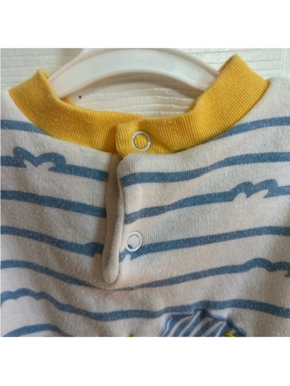 Vintage Lovespun Bodysuit in White, Blue & Yellow with Train Graphic